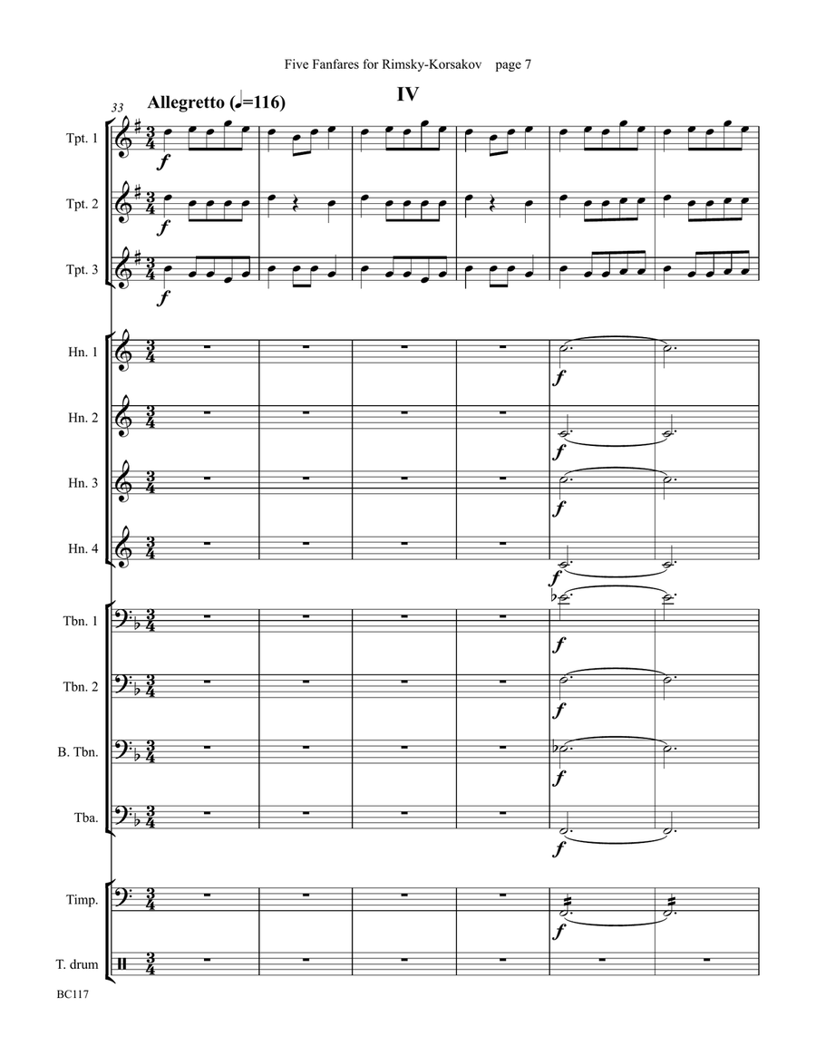 Five Fanfares for Rimsky-Korsakov for Brass Choir Brass Ensemble scores gallery preview page 5