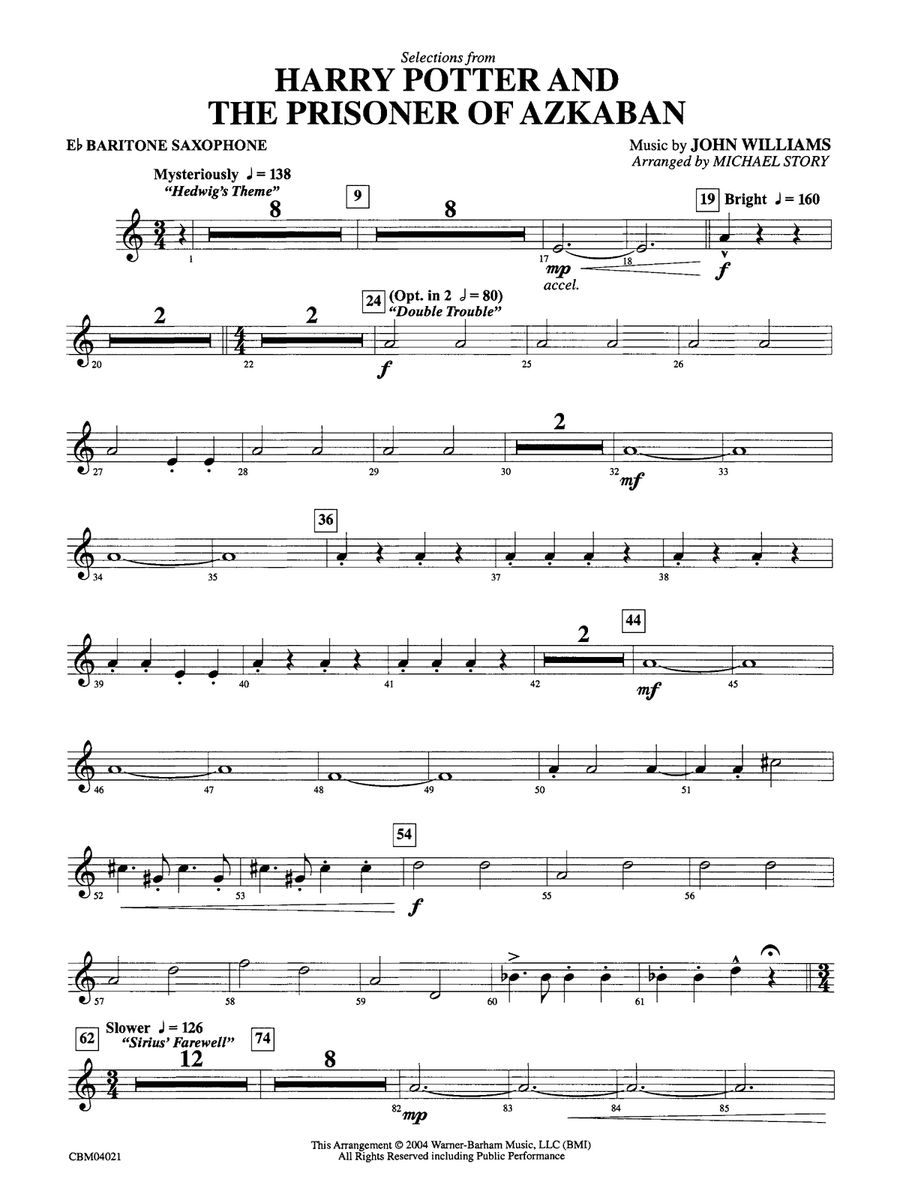Harry Potter and the Prisoner of Azkaban, Selections from: E-flat Baritone Saxophone