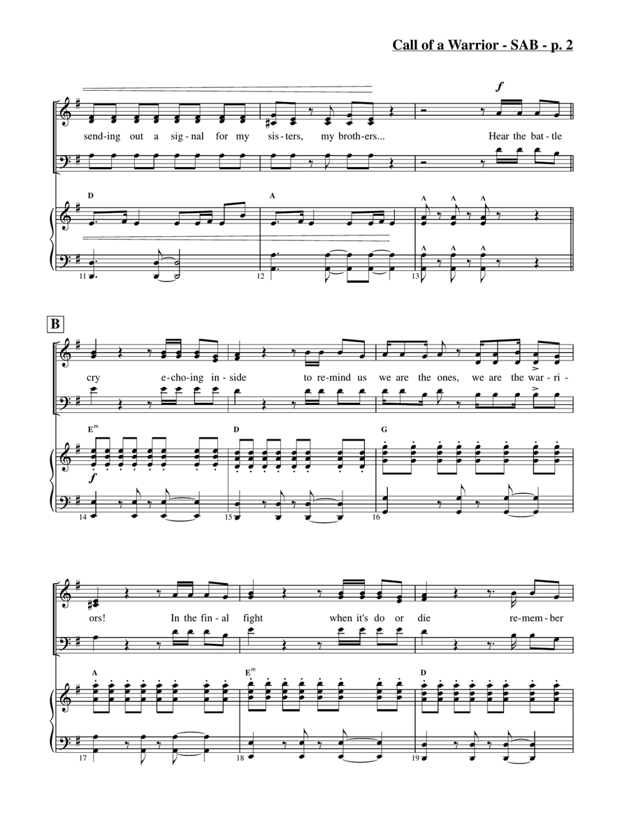 Call of a Warrior (SAB) 3-Part scores gallery preview page 3