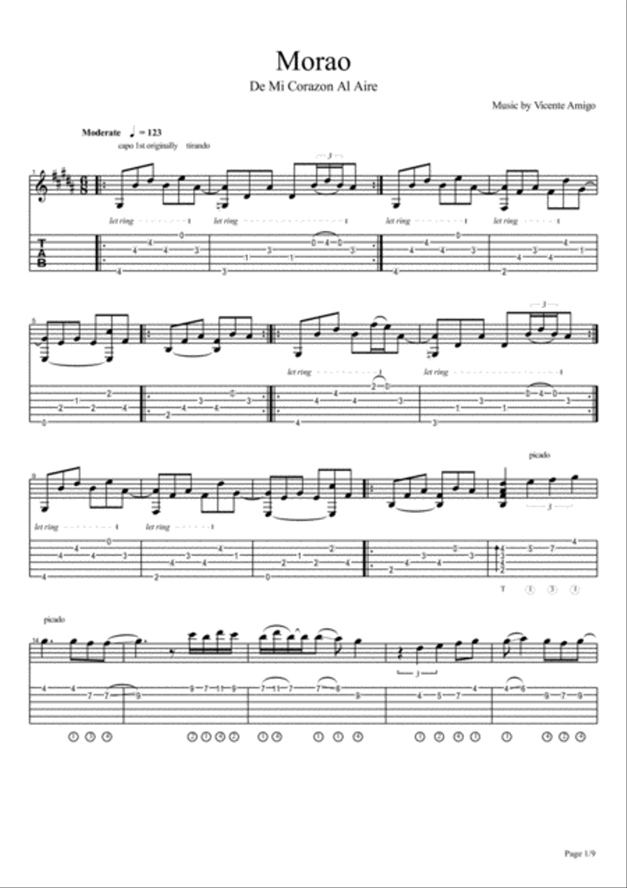 Vicente Amigo - De Mi Corazon Al Aire - 07 - Morao Guitar Tablature scores gallery preview page 1