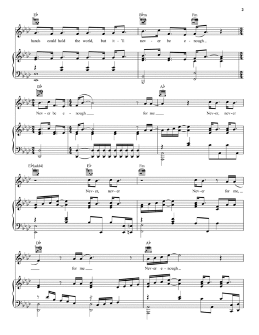 Never Enough (from The Greatest Showman) Piano, Vocal, Guitar scores gallery preview page 3