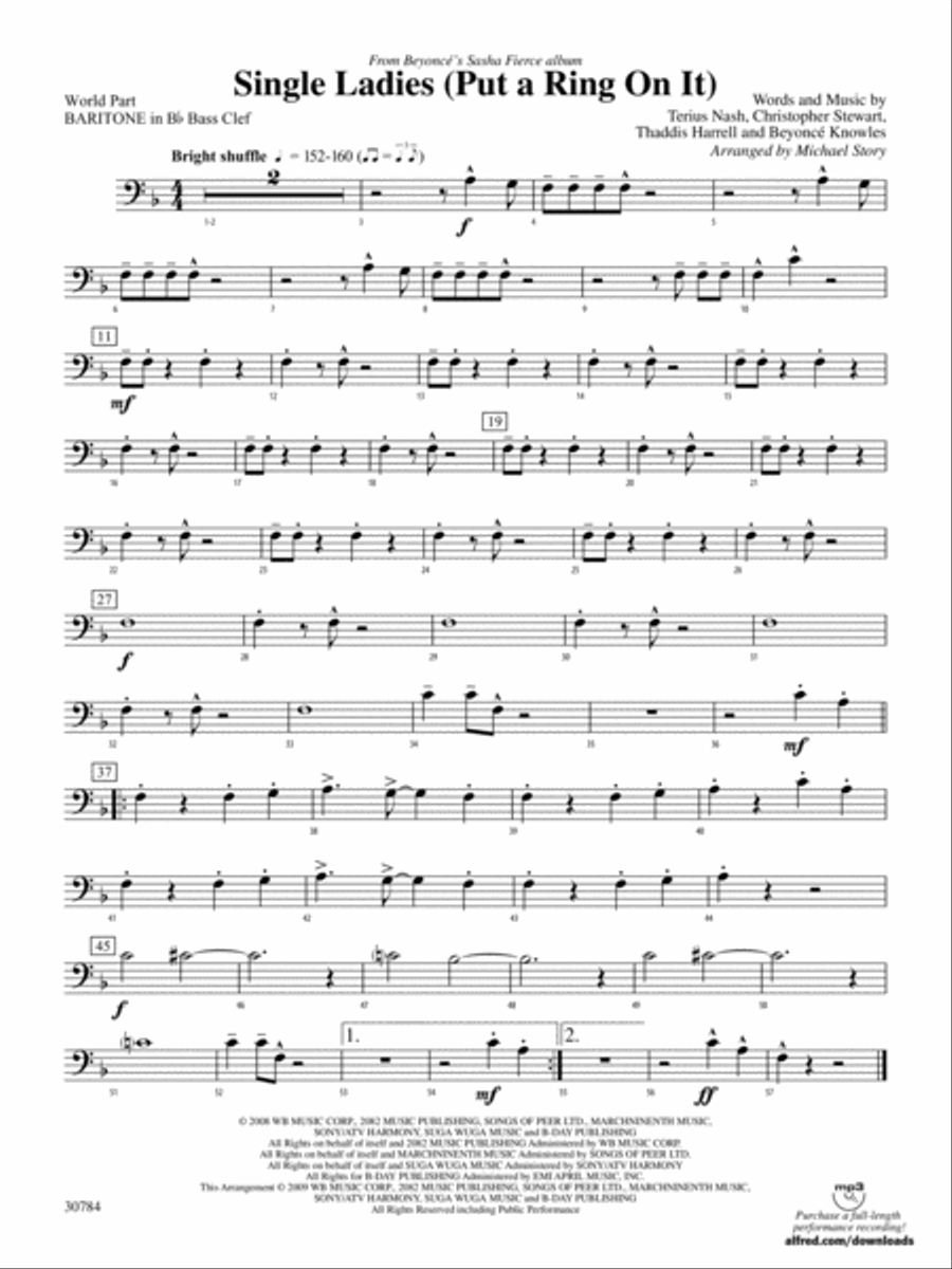 Single Ladies (Put a Ring on It): (World Part) B-flat Baritone B.C. Concert Band scores gallery preview page 1