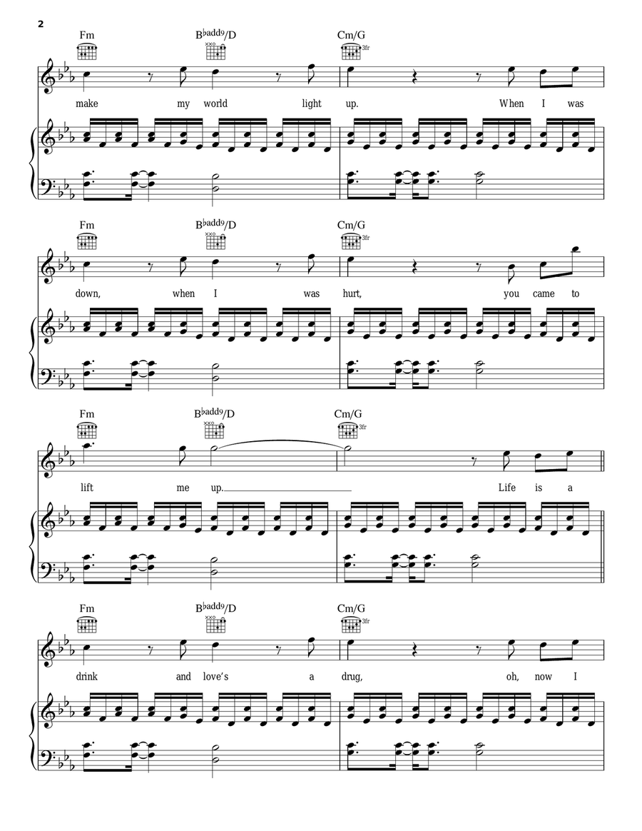Hymn For The Weekend Piano, Vocal, Guitar scores gallery preview page 2
