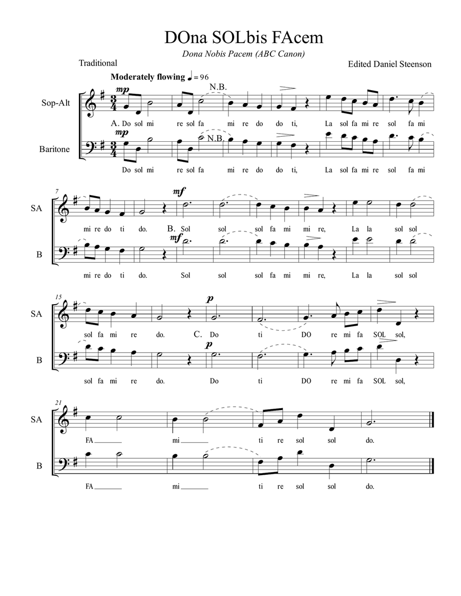 Dona Nobis Pacem (Solfege - Canon) 3-Part scores gallery preview page 1