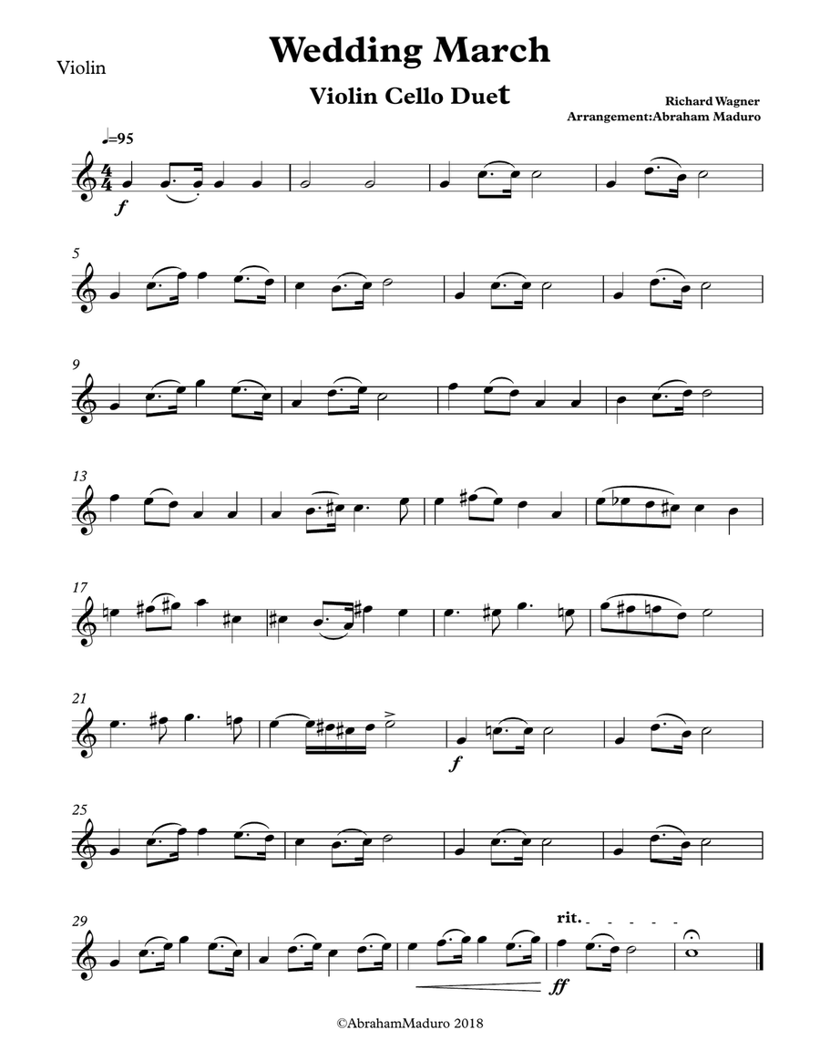Wagner Wedding March Violin Cello Duet- 3 Tonalities included String Duet scores gallery preview page 3