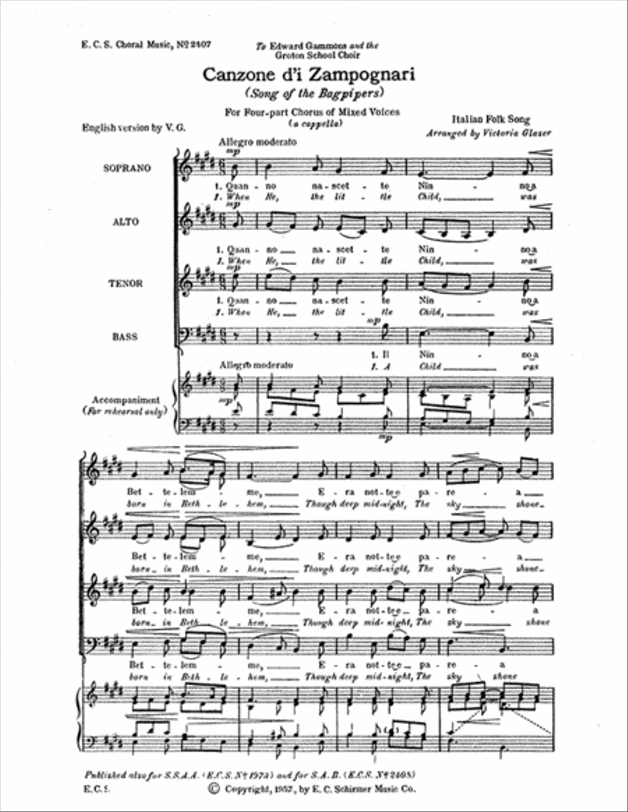 Song of the Bagpipers (Canzone d'i Zampognari) 4-Part scores gallery preview page 1
