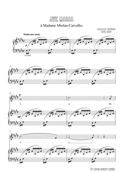 Gounod-Ave Maria in E Major,for Voice and Piano image number null