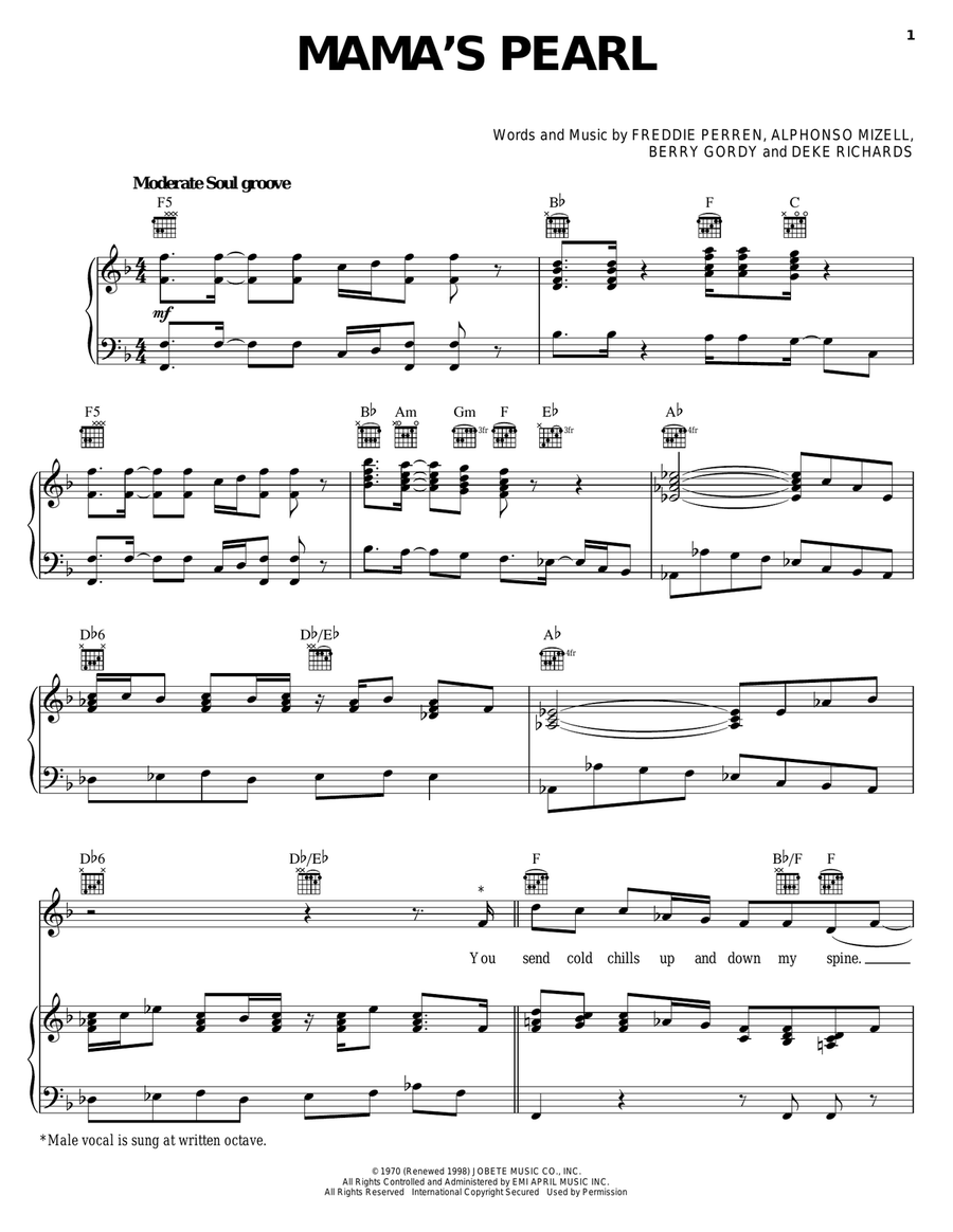Mama's Pearl Piano, Vocal, Guitar scores gallery preview page 1