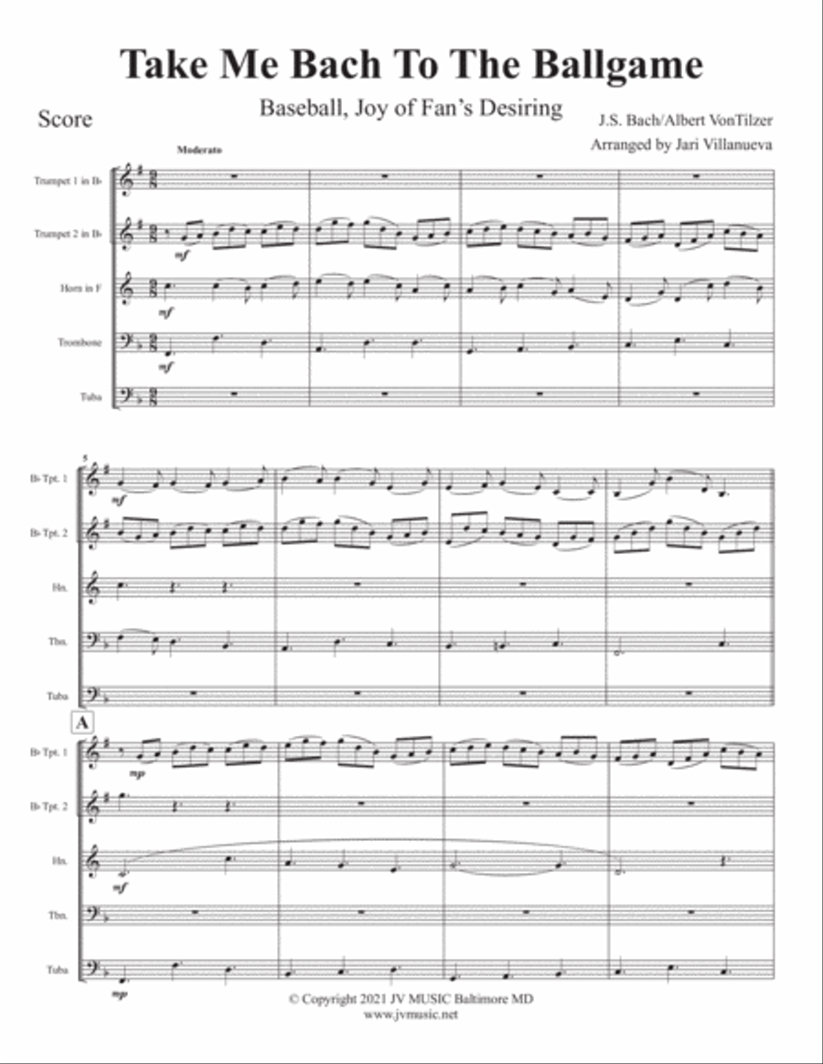 Take Me Bach To The Ball Game or Baseball, Joy of Man's Desiring for Brass Quintet Brass Quintet scores gallery preview page 3