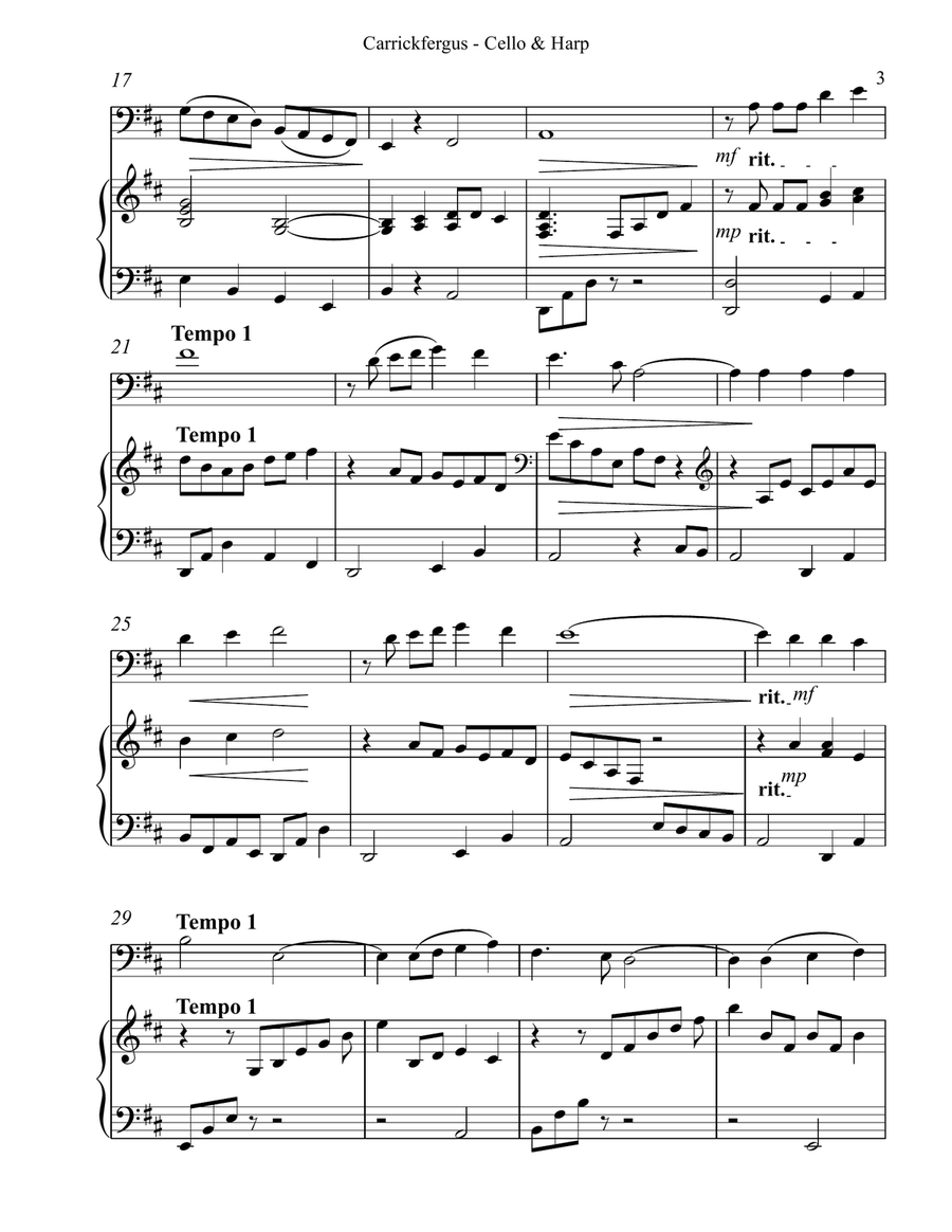Carrickfergus Duet for Cello & Harp String Duet scores gallery preview page 3