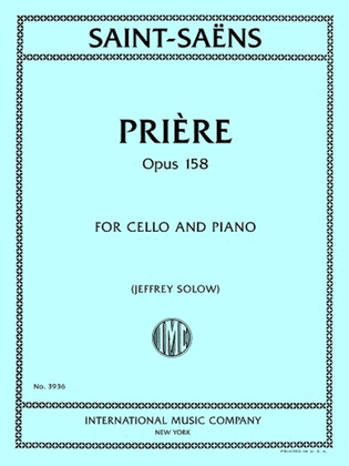 Book cover for Prière, Opus 158, for Cello and Piano