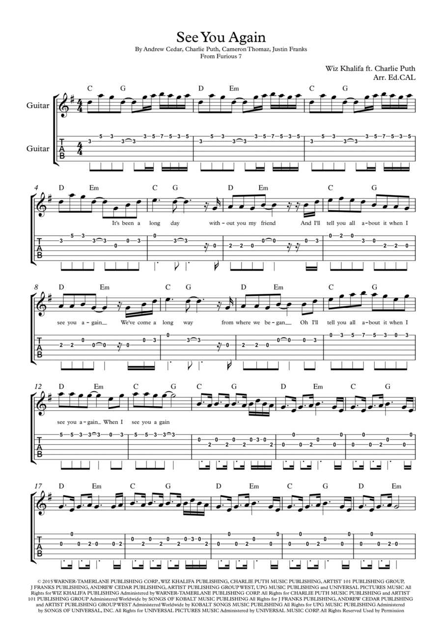 See You Again Electric Guitar scores gallery preview page 1