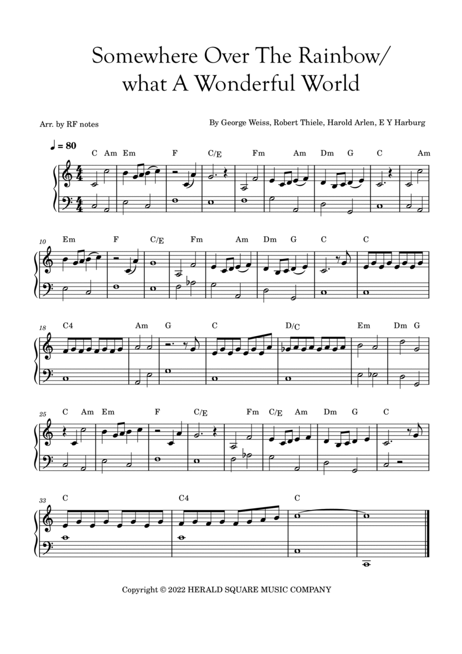 Somewhere Over The Rainbow/what A Wonderful World Easy Piano scores gallery preview page 1