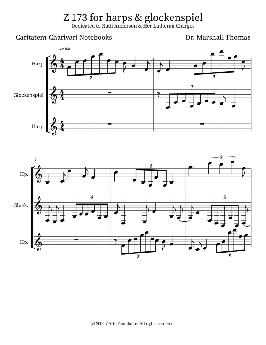 Z 173 for harps & glockenspiel Glockenspiel scores gallery preview page 1