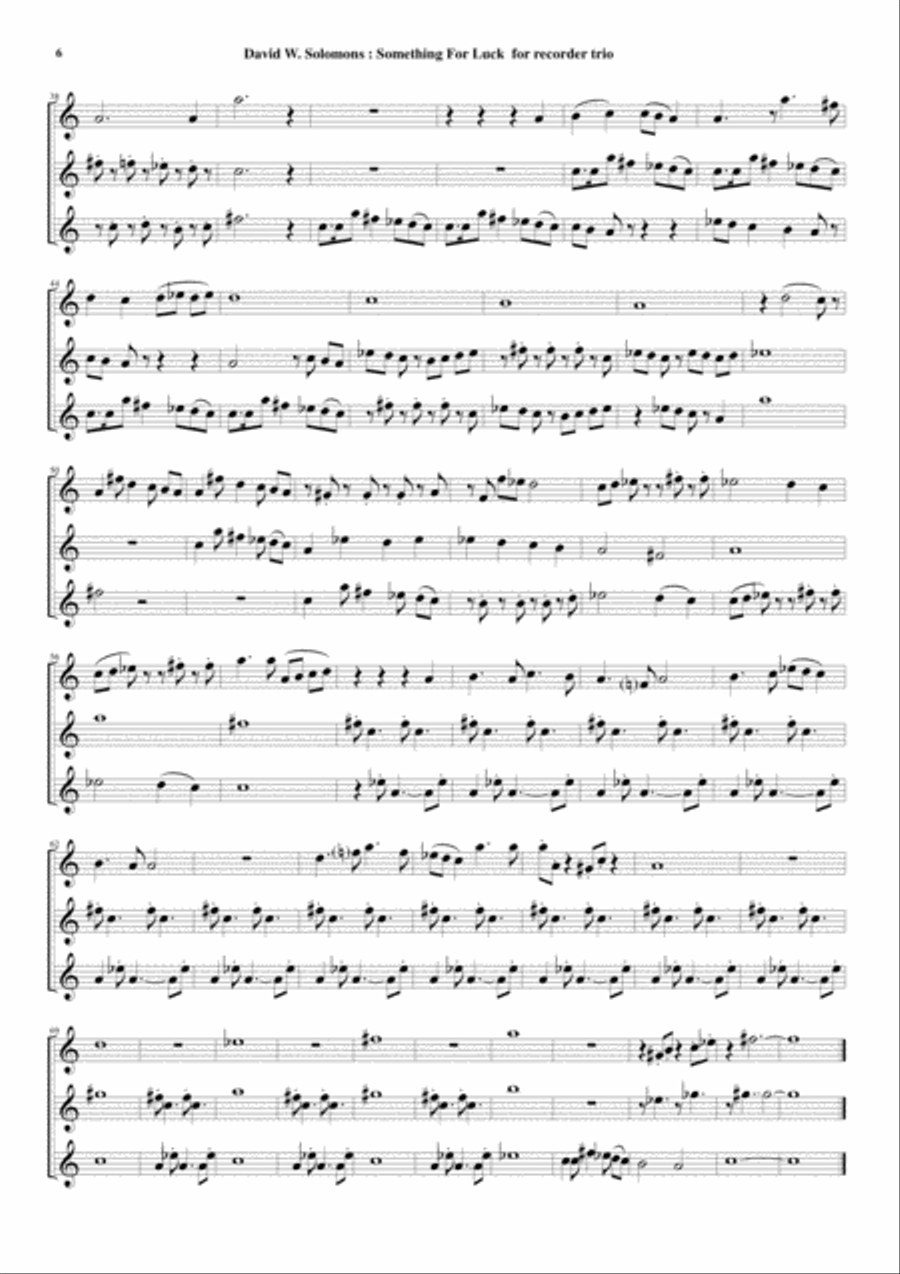 David Warin Solomons: Something for Luck for soprano recorder and two alto recorders Small Ensemble scores gallery preview page 6