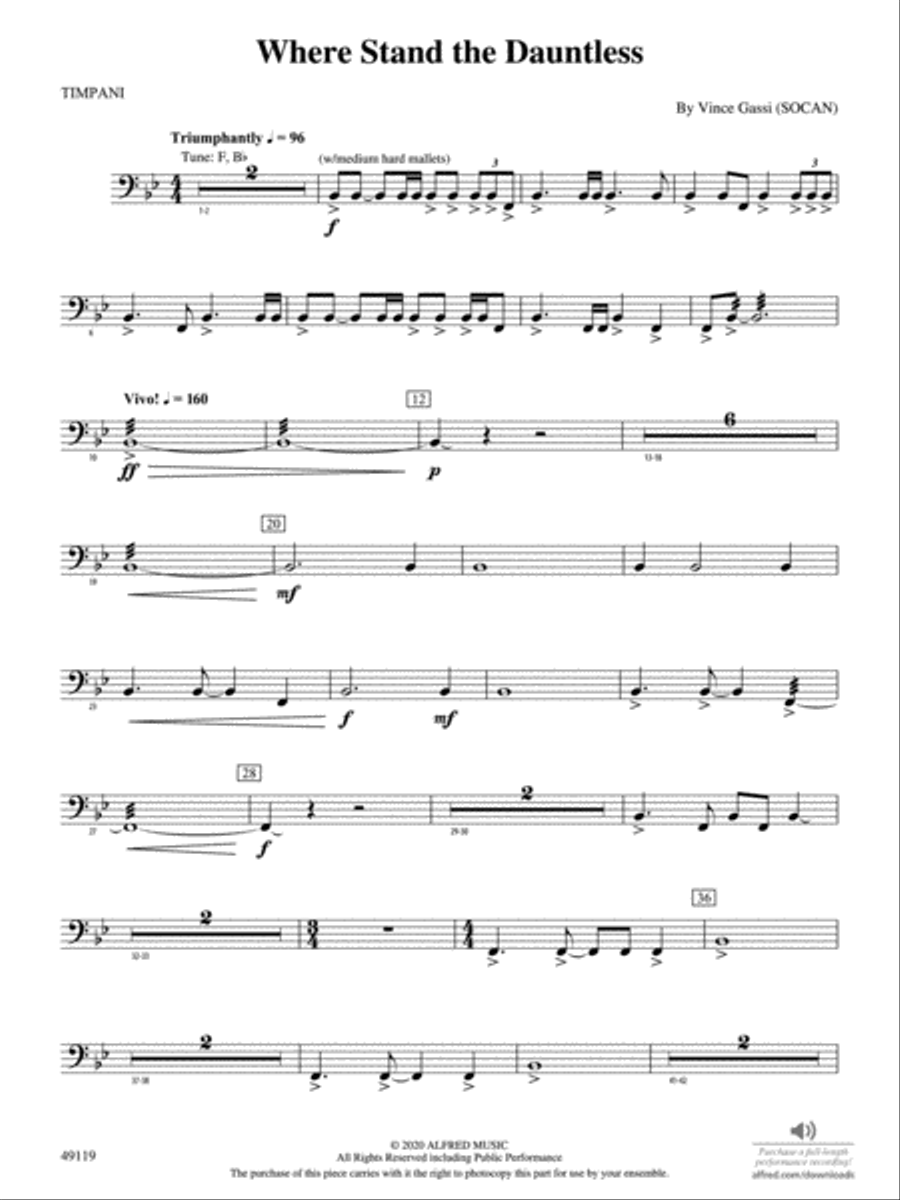 Where Stand the Dauntless: Timpani Concert Band scores gallery preview page 1
