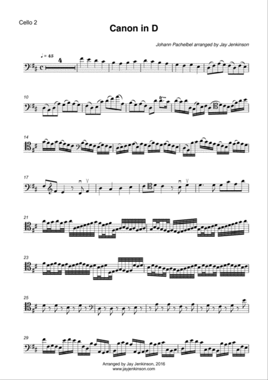 Pachelbel's Canon in D for Four Cellos String Quartet scores gallery preview page 4