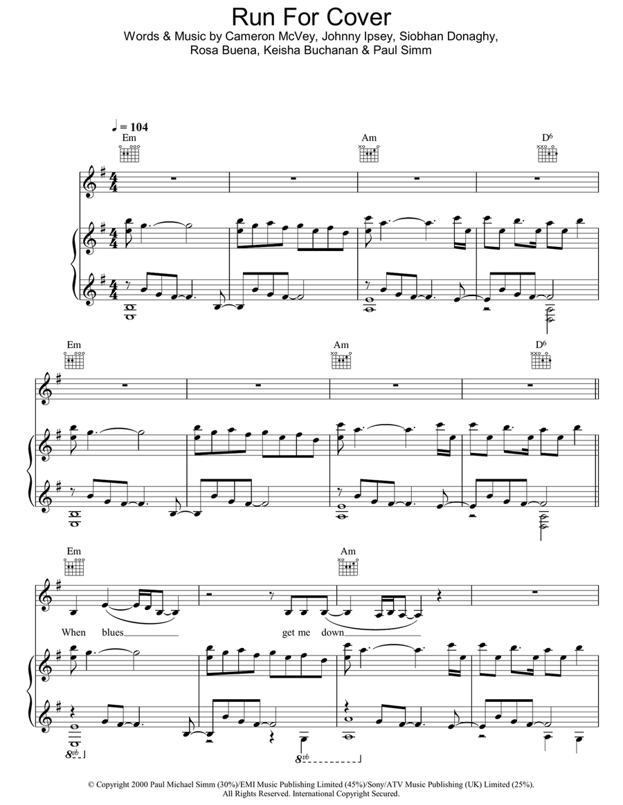 Run For Cover Piano, Vocal, Guitar scores gallery preview page 1