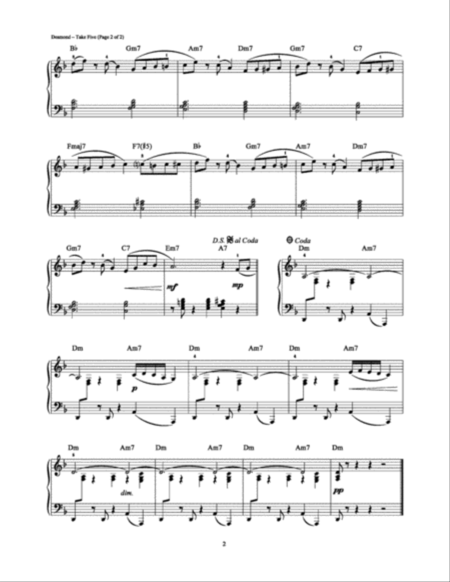 Take Five Piano Solo scores gallery preview page 2