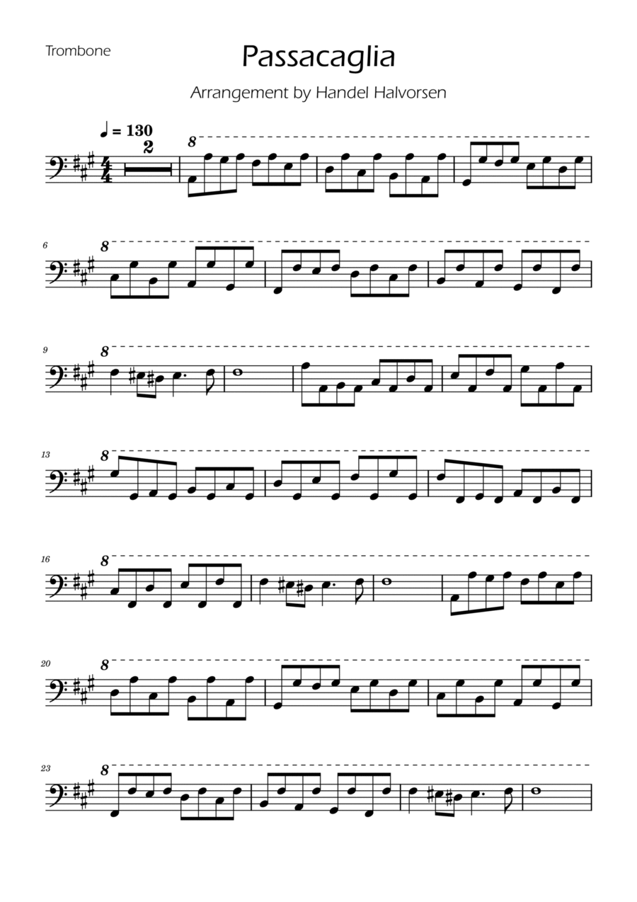Passacaglia - Handel/Halvorsen - Trombone Solo w/ Piano Chamber Music scores gallery preview page 1