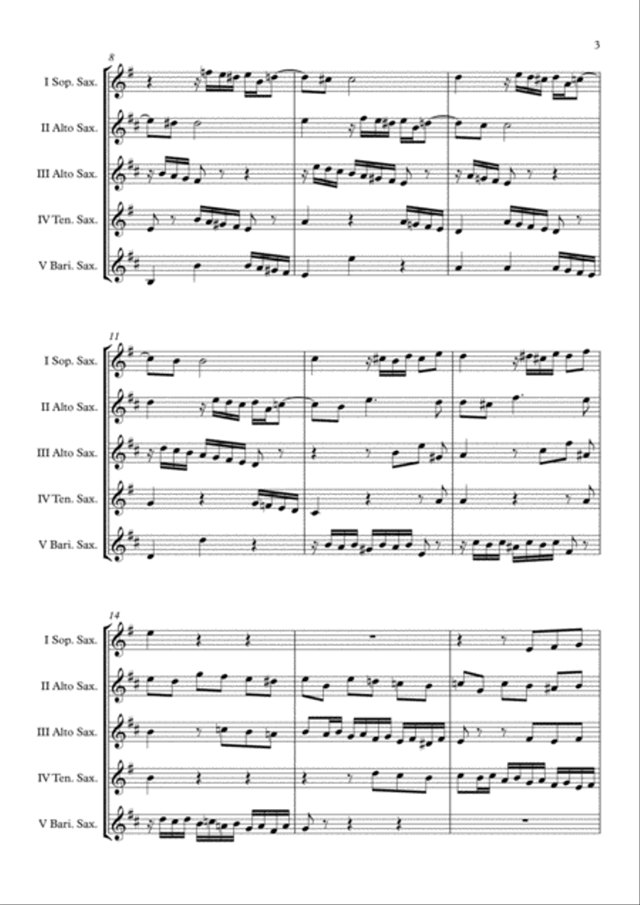 Praeludium BWV 548 (Johann Sebastian Bach) Saxophone Quintet arr. Adrian Wagner Saxophone Quintet scores gallery preview page 3