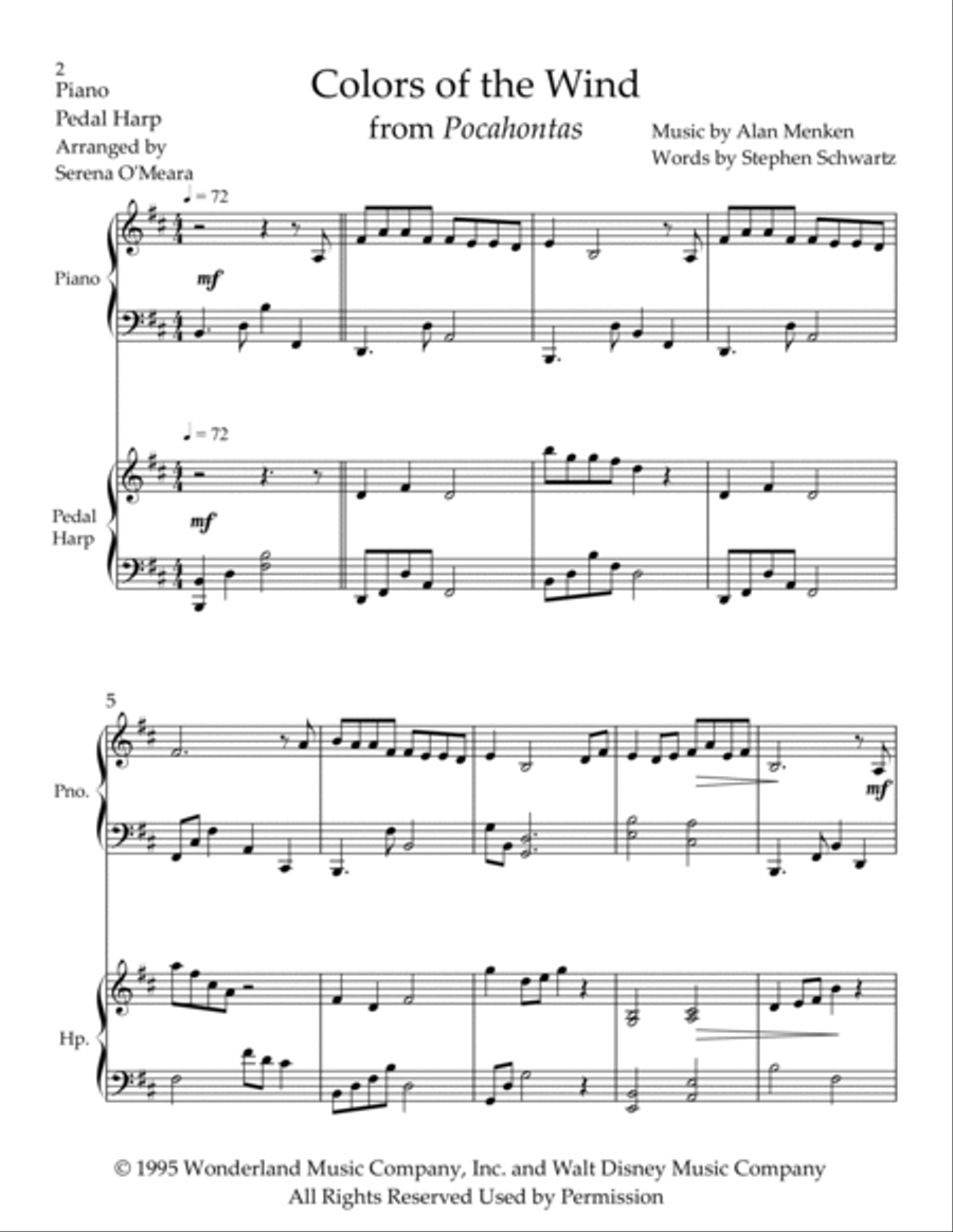 Colors Of The Wind Pedal Harp scores gallery preview page 2