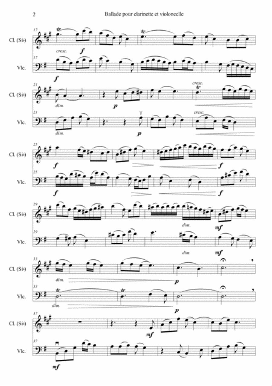 Cumant Micheline : Ballade for clarinet Bb and cello Small Ensemble scores gallery preview page 2