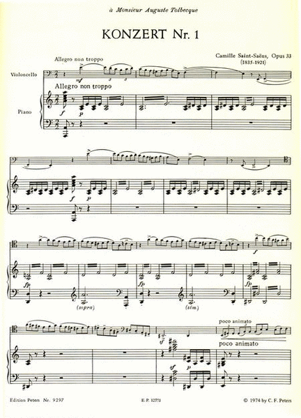 Cello Concerto No. 1 in A minor Op. 33 (Edition for Cello and Piano by the Composer)