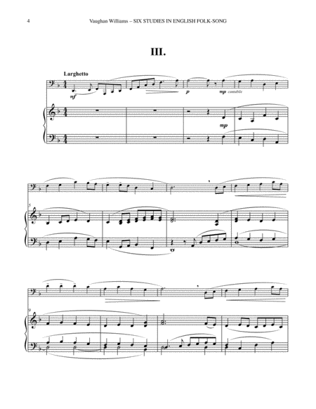 Six Studies in English Folksong arranged for Tuba or Bass Trombone and Piano