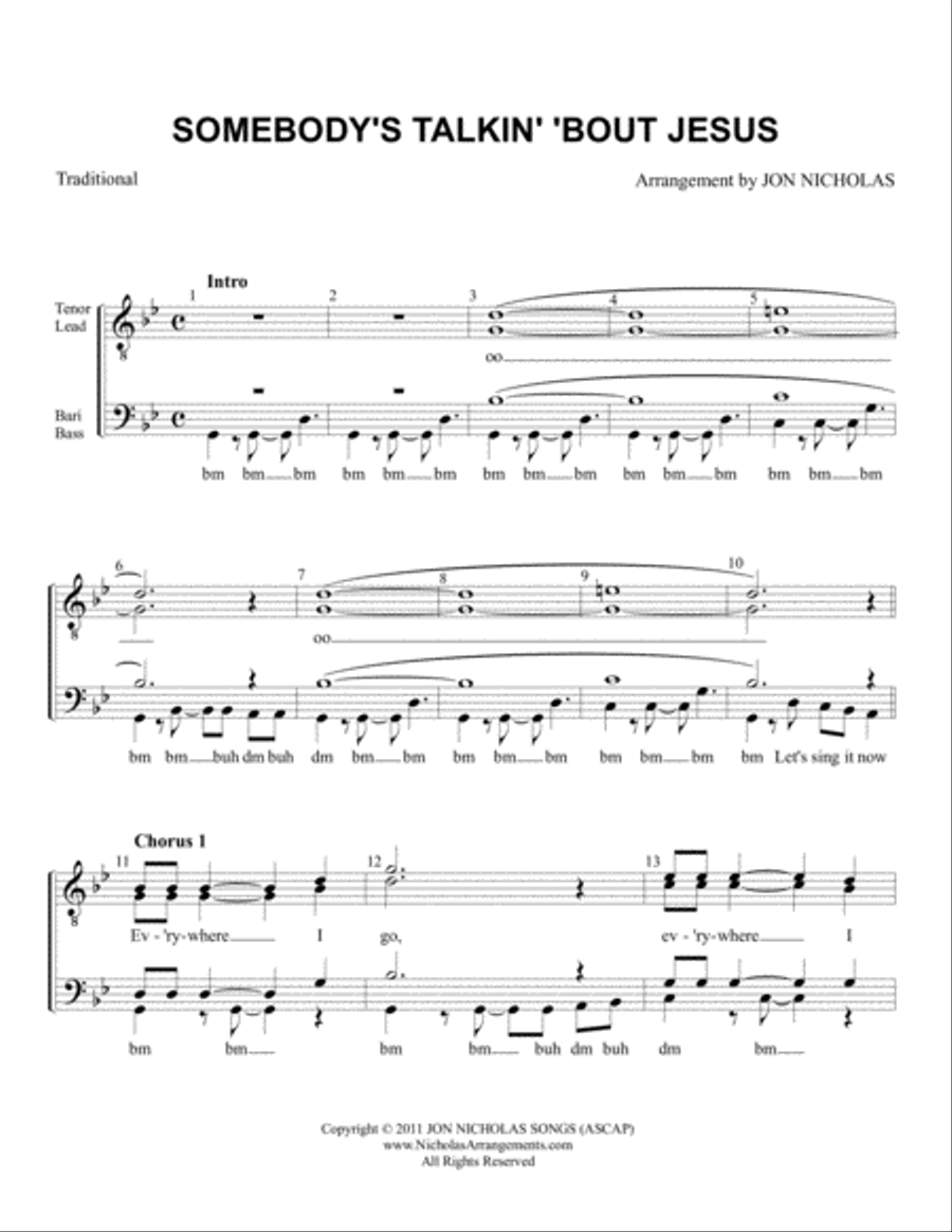 Somebody's Talkin' 'Bout Jesus TTBB scores gallery preview page 1