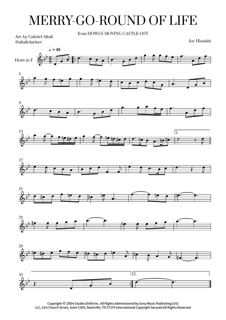 Merry-Go-Round Of Life Horn Solo scores gallery preview page 1