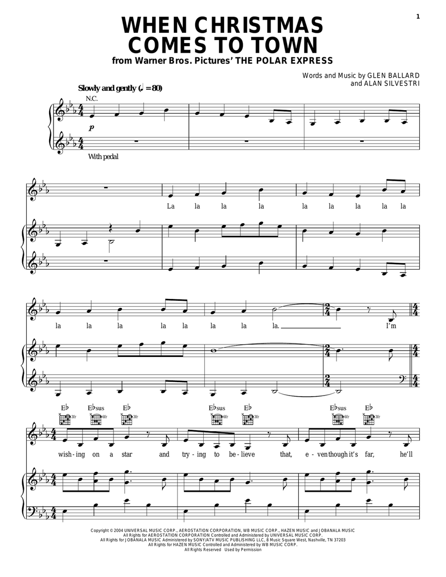 When Christmas Comes To Town Piano, Vocal, Guitar scores gallery preview page 1