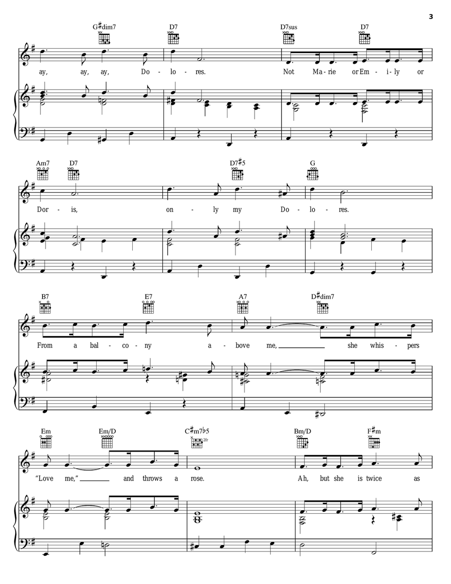 Dolores Dolores Piano, Vocal, Guitar scores gallery preview page 3