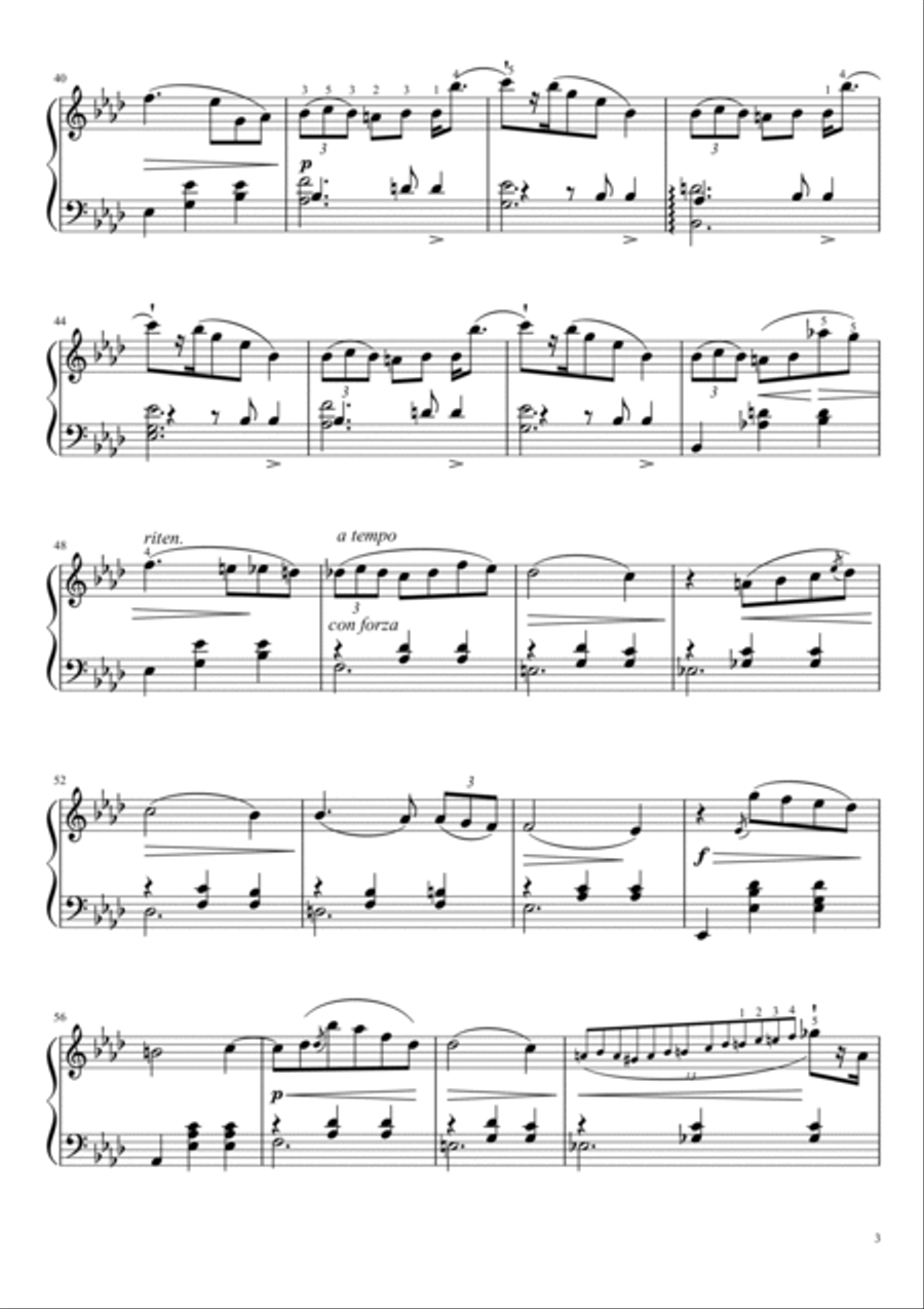 Chopin Waltz Opus 69 No. 1 in A♭ Major Valse De L’adieu With Finger Piano Solo scores gallery preview page 3