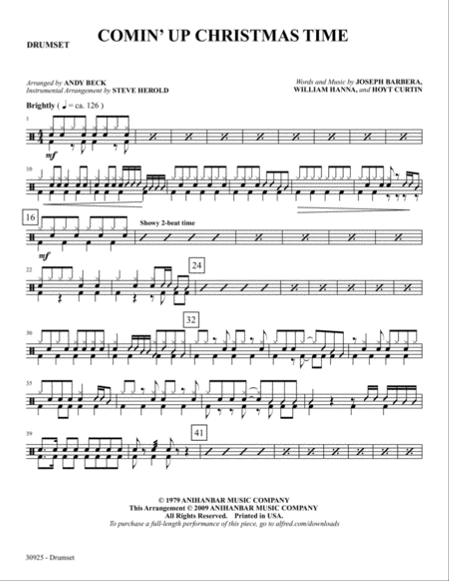 Comin' Up Christmas Time: Drums Drums scores gallery preview page 1