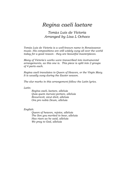 Regina Caeli Laetare for Clarinet Choir image number null