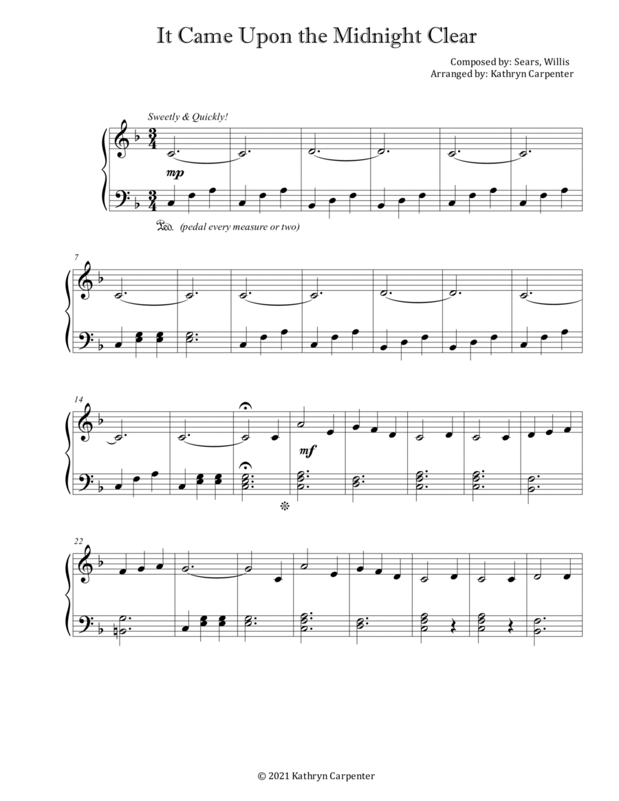 It Came Upon the Midnight Clear (Easy Piano) Easy Piano scores gallery preview page 1
