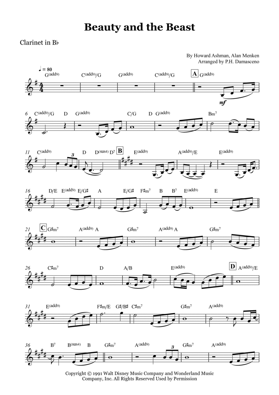 Beauty And The Beast B-Flat Clarinet scores gallery preview page 1