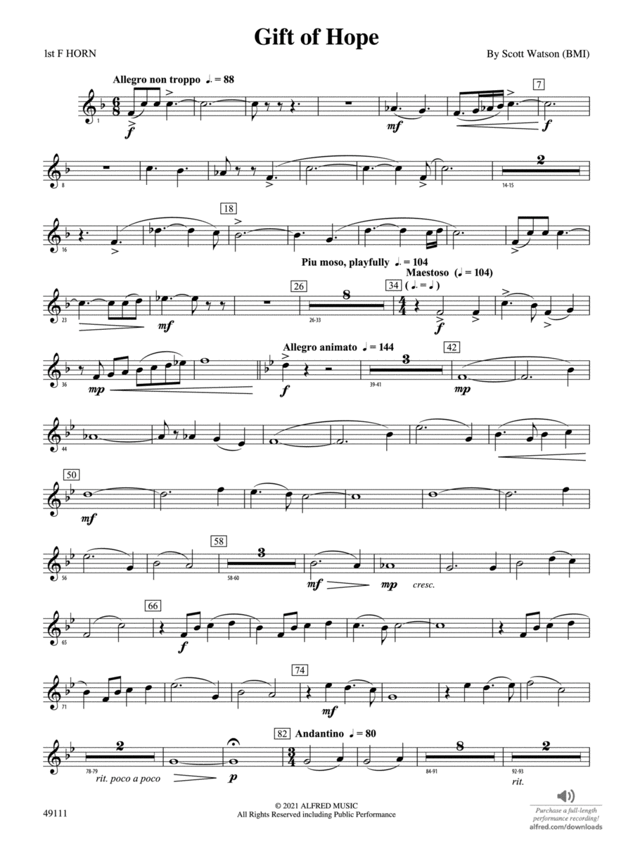 Gift of Hope: 1st F Horn Concert Band scores gallery preview page 1