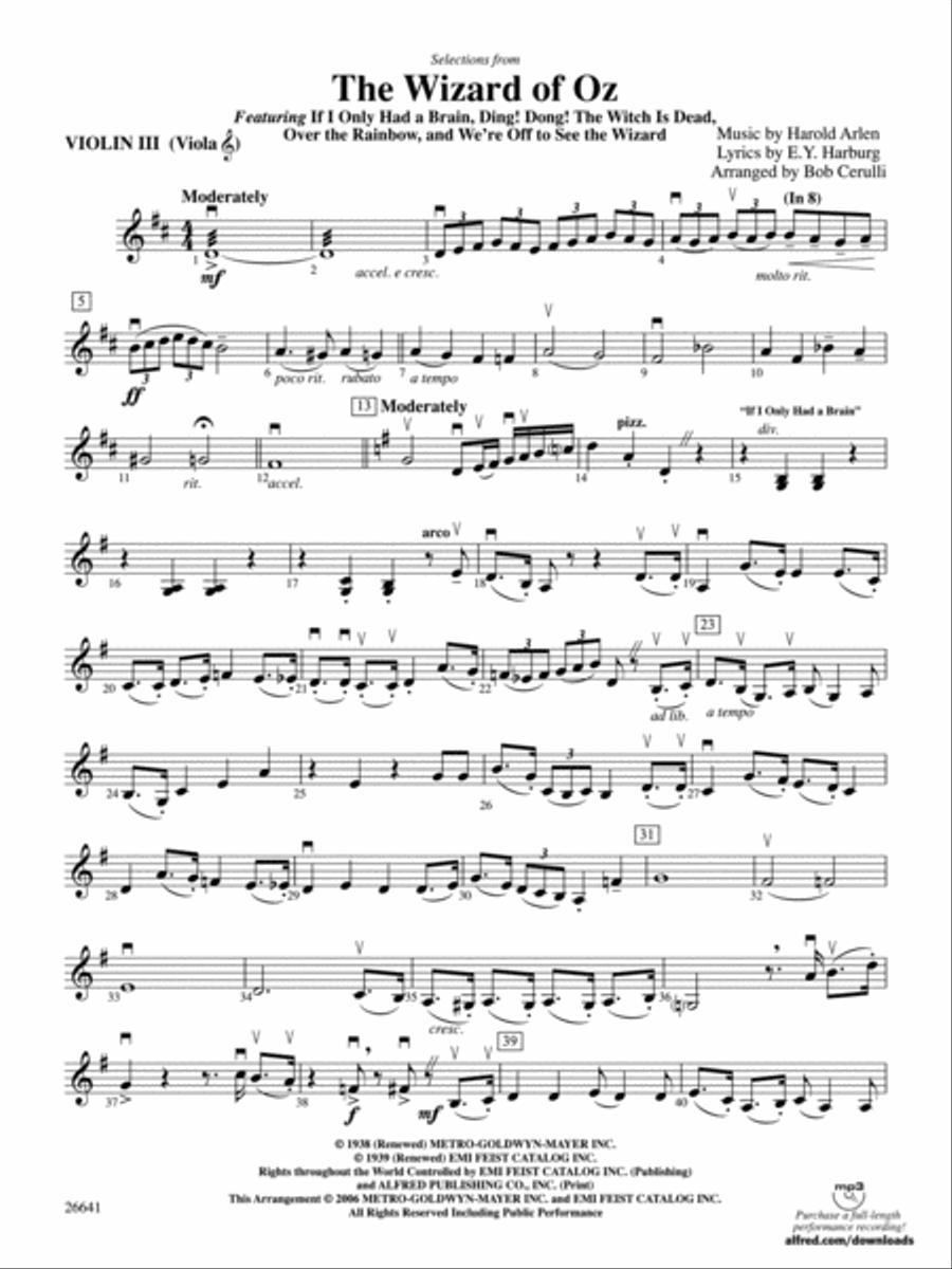 The Wizard of Oz: 3rd Violin (Viola [TC]) String Orchestra scores gallery preview page 1