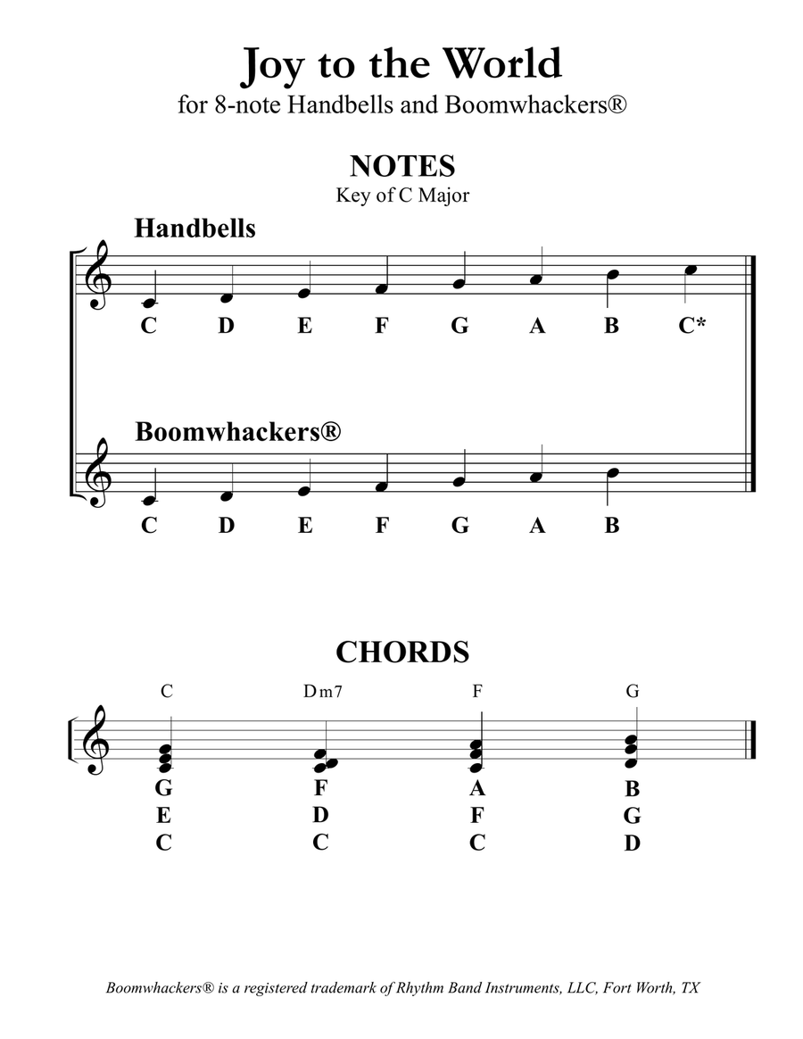 Joy to the World for 8-note Bells and Boomwhackers® (with Black and White Notes) image number null