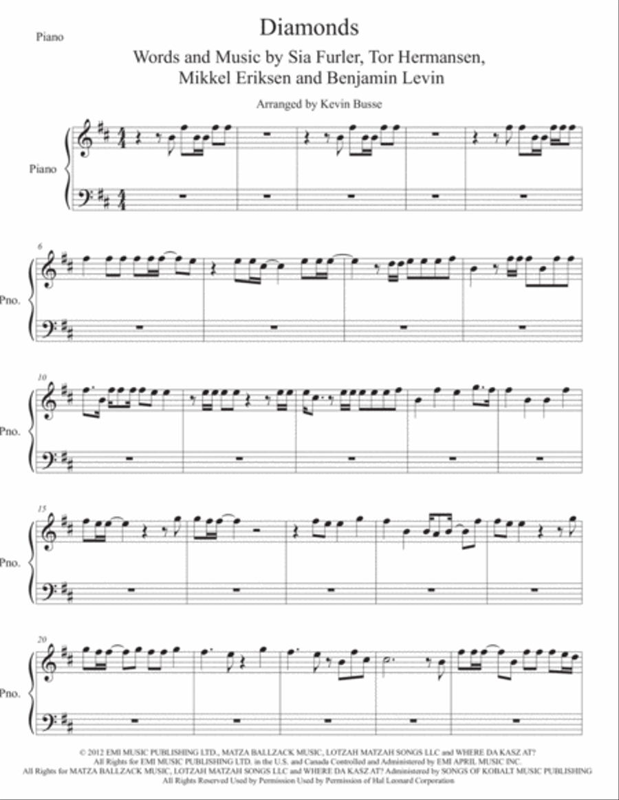 Diamonds Easy Piano scores gallery preview page 1