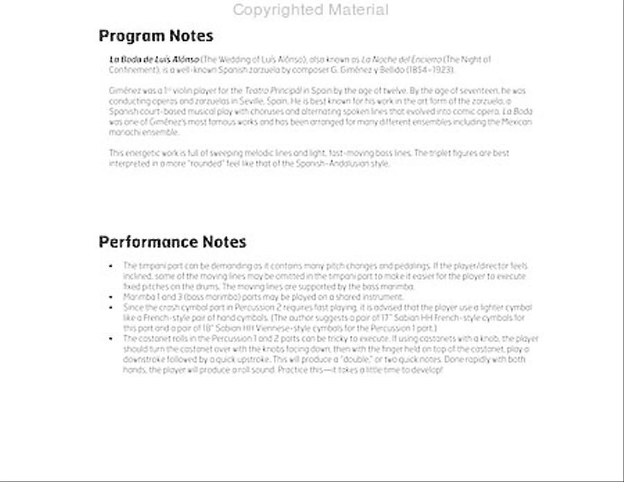La Boda de Luis Alonso Percussion Ensemble scores gallery preview page 3