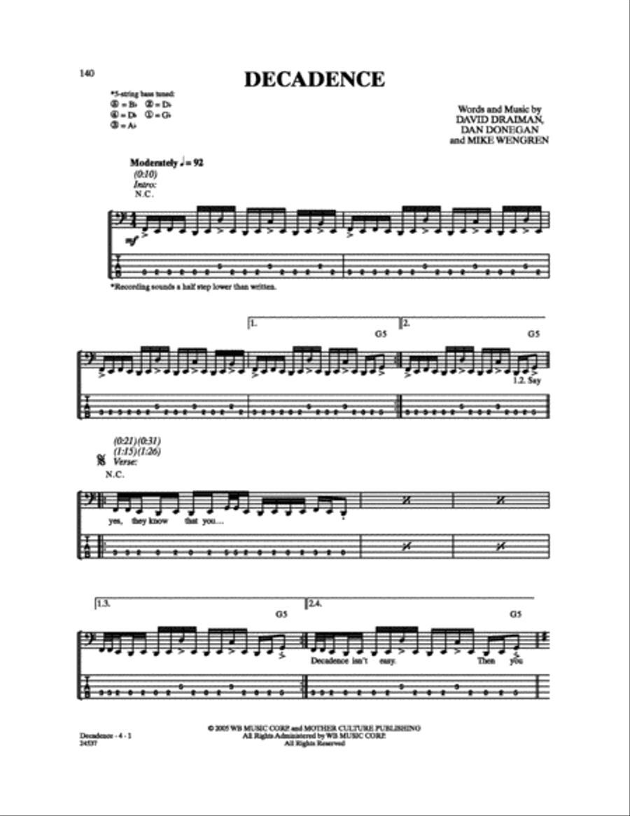 Decadence Bass Guitar Tablature scores gallery preview page 1