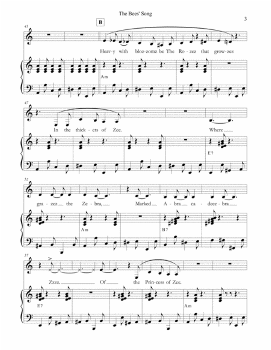 The Bees’ Song - An Original Song Setting of Walter de la Mare's Poetry for VOICE and PIANO: Key A Piano, Vocal, Guitar scores gallery preview page 6