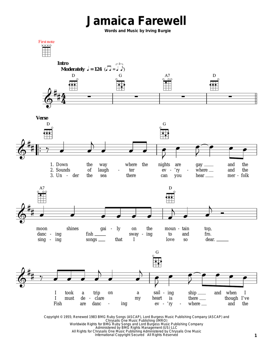 Jamaica Farewell Jamaica Farewell Ukulele scores gallery preview page 1