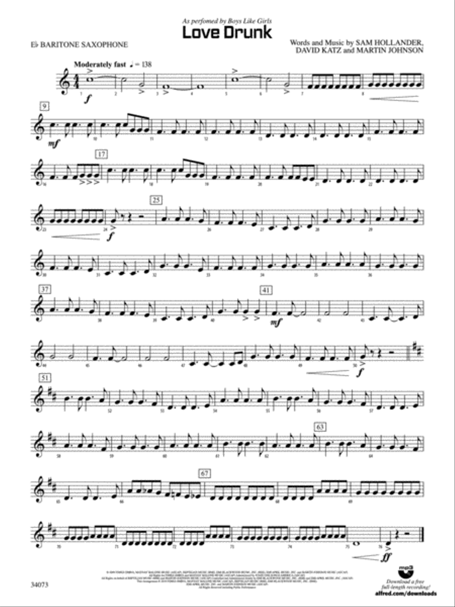 Love Drunk: E-flat Baritone Saxophone Concert Band scores gallery preview page 1