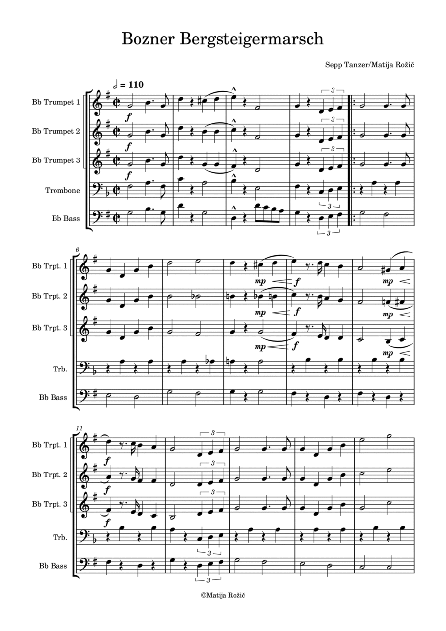 Bozner Bergsteigermarsch Brass Quintet scores gallery preview page 1
