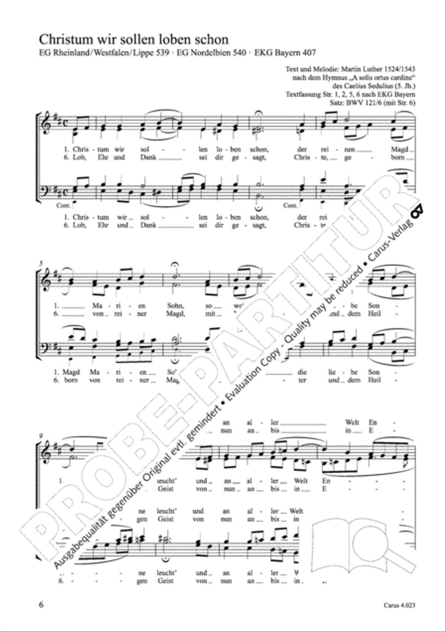 Luther Lieder in settings by J. S. Bach for mixed choir SATB 4-Part scores gallery preview page 7