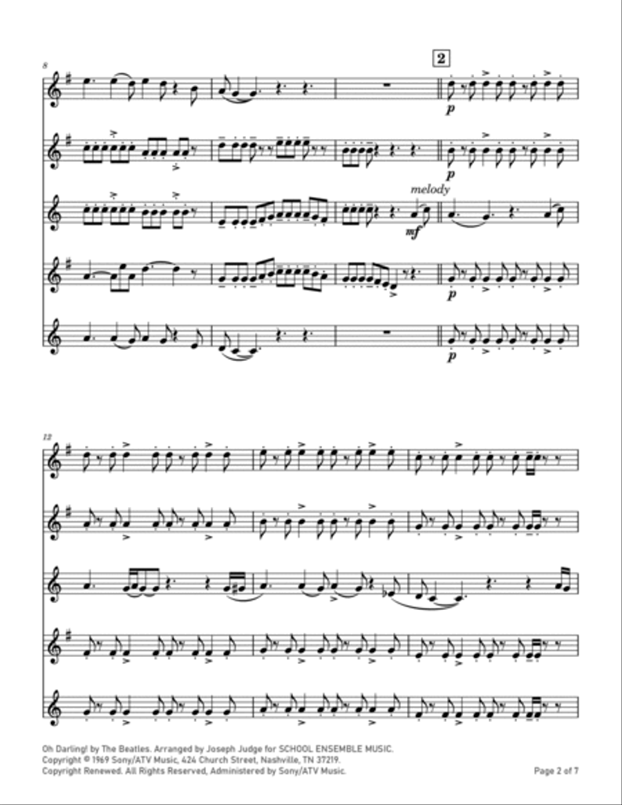 Oh! Darling Saxophone Quartet scores gallery preview page 2